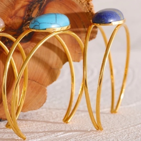 New 18k Gold Plated Turquoise or Lapis Cuff Bracelet - Picture 2 of 12